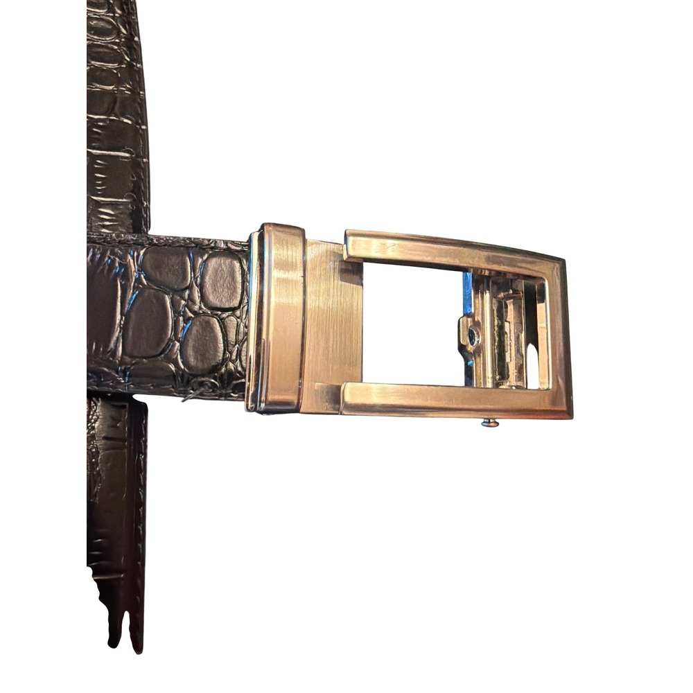 Nexbelt Leather Belt Black Crocodile Embossed Ratchet No Holes Adjustable Dress - Picture 2 of 7